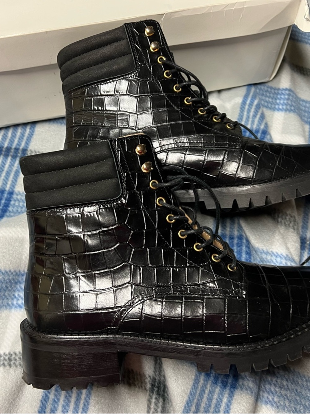 New other stories Black Croc-Embossed Leather Lace-Up Boots size 8